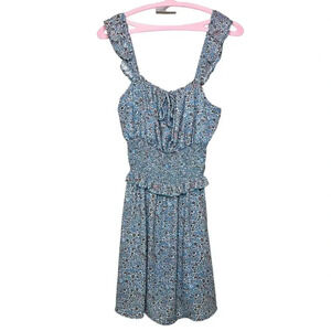 Altar'd State Blue Floral Smoked & Ruffled Mini Dress Sz. M
